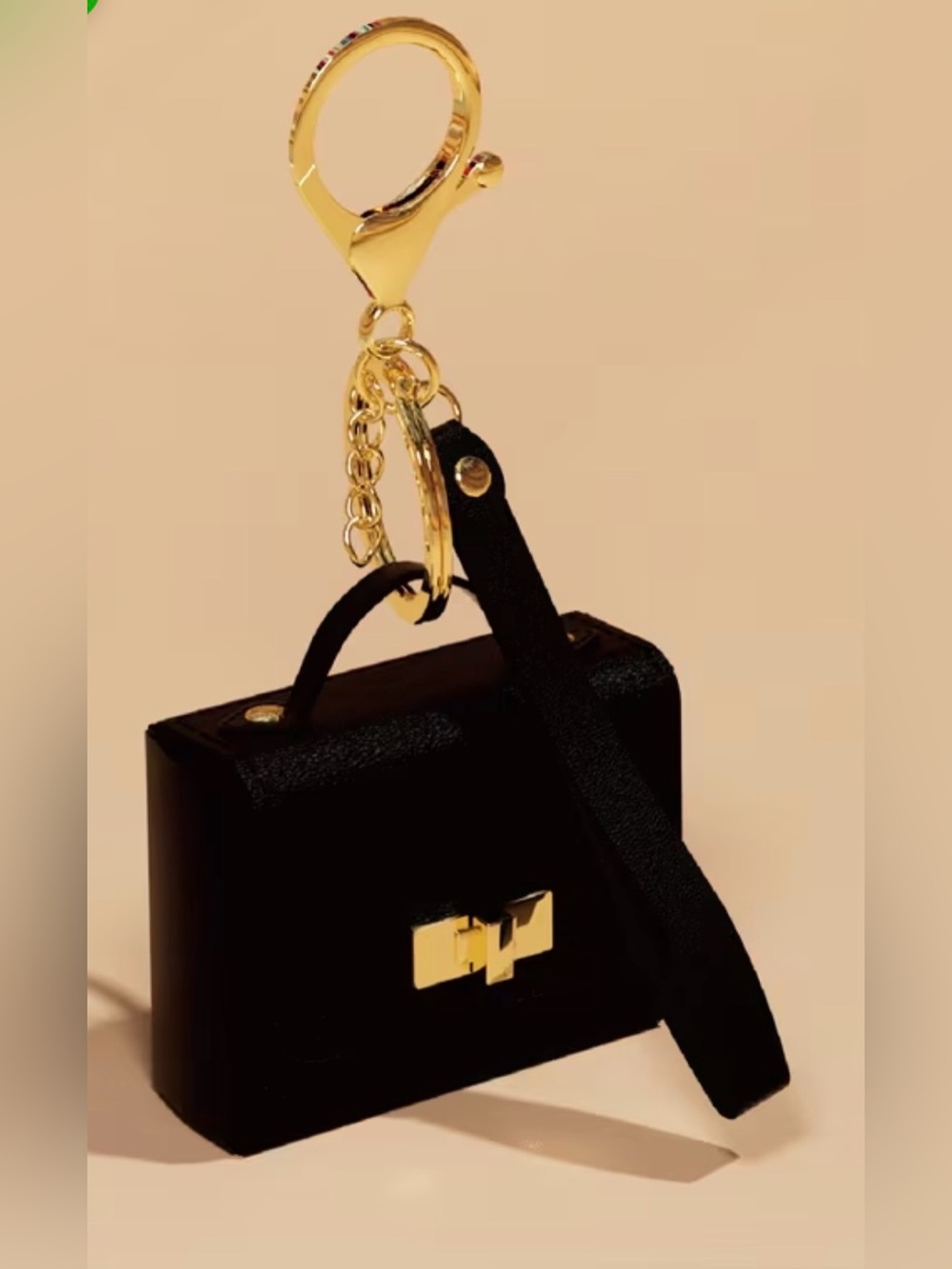 Black Mini Bag Keychain with Gold Hardware